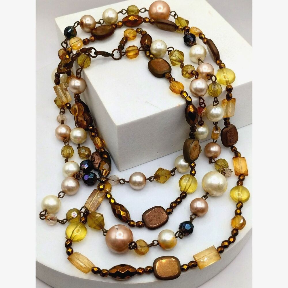 Necklace of 2 Strands of Multi Colored Beads in Fall Colors for Holidays